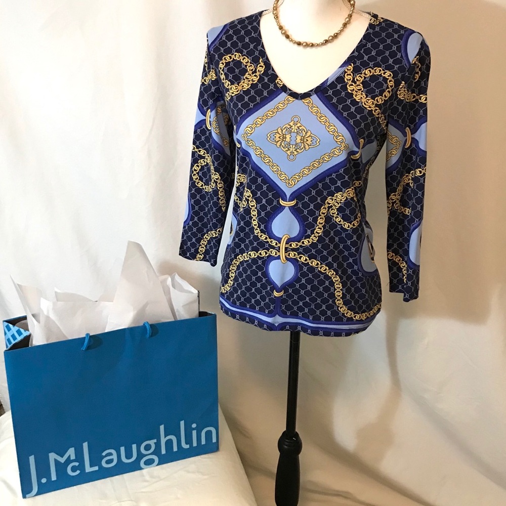 Gorgeous J. McLaughlin Blue & Gold Top